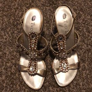 Gold rhinestone heels